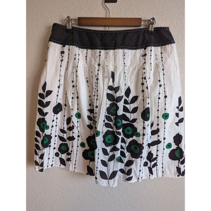 AB Studio Womens Sz 12 Knee Length A Line Cotton Skirt White Green Black