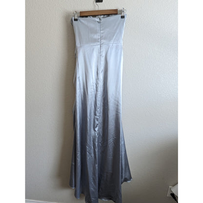 Vintage Y2K Womens Sz S Aspeed Formal Dress Ice Blue Silver Satin Strapless Maxi