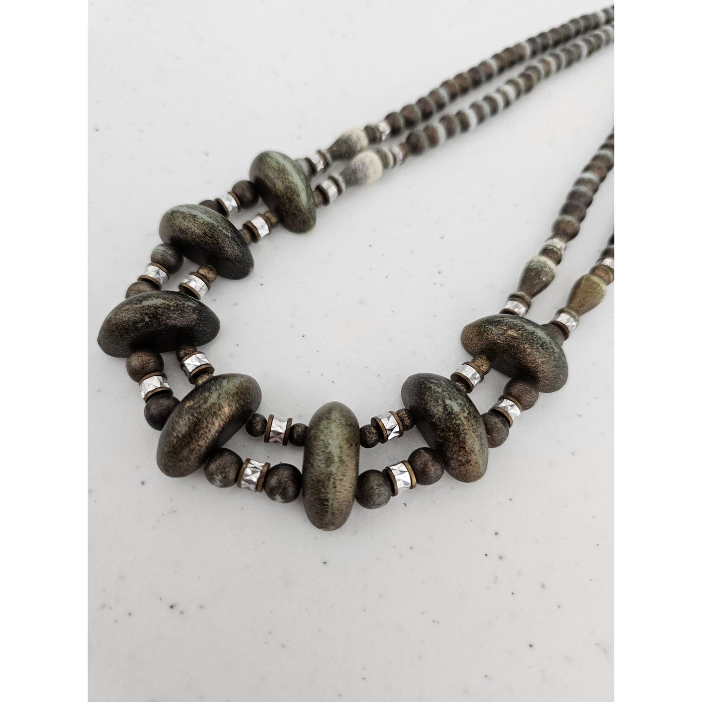 Vintage 2 Strand 1970s Metallic Beaded Necklace Bronze Silver Brown