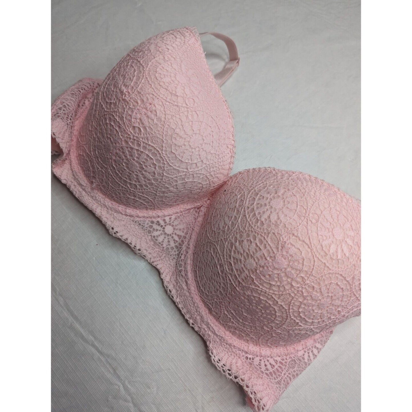 Vintage Y2K Womens Sz 38DD Padded Push Up Bra Light Pink Lace