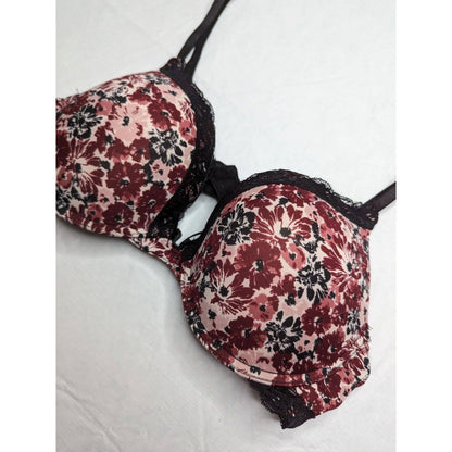 Marilyn Monroe Mujer Sz 36D Sujetador Push Up Acolchado Darkk Rojo Floral