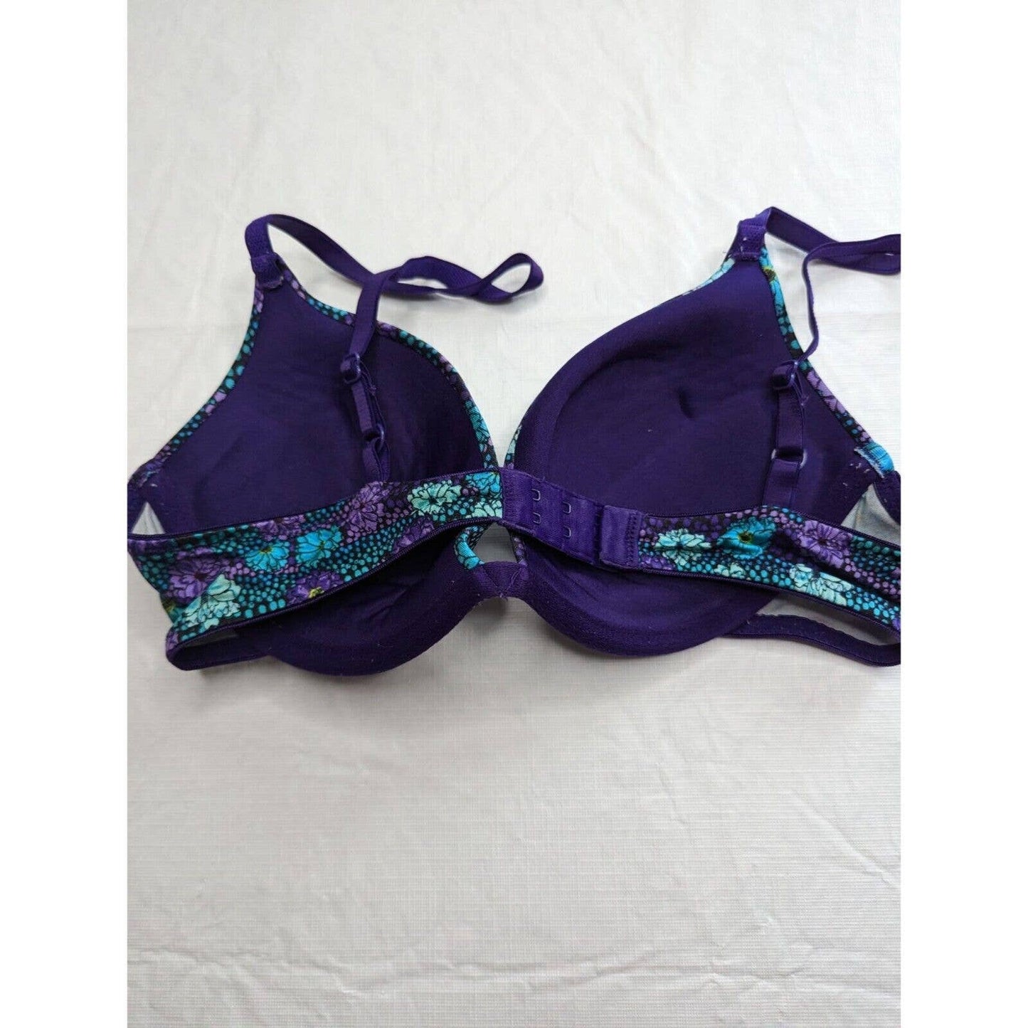 Vintage 1990s Vassarette Womens Sz 34C T shirt Bra Purple Blue Floral