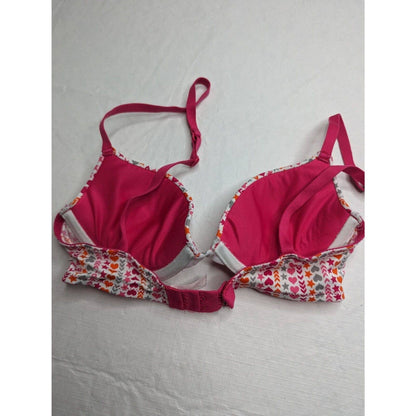 Flirtitude Sz 32A My Fave Push Up Bra Pink and White Heart Print