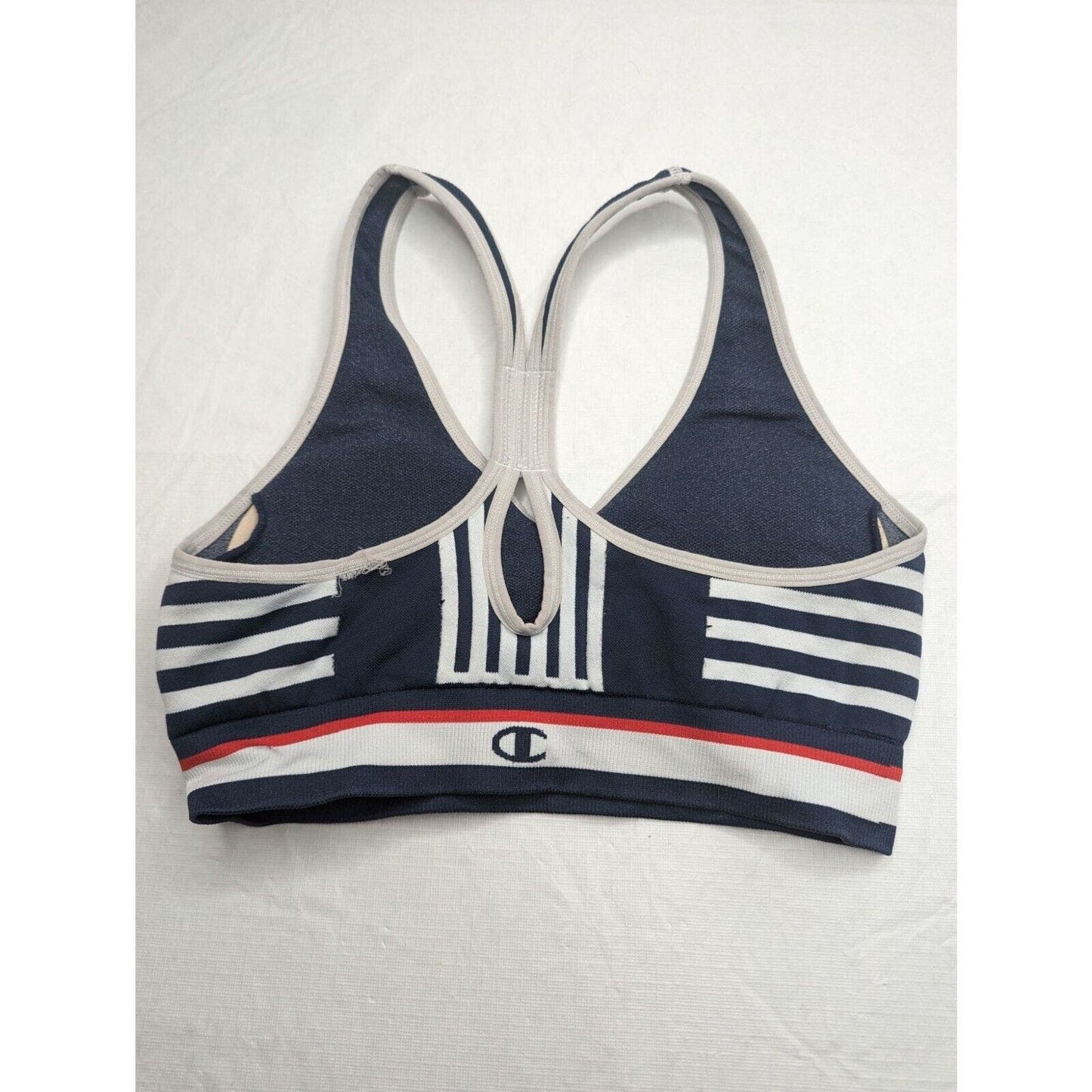 Champion Womens Sz S Sports Bra Lightly Padded Navy Blue White Red