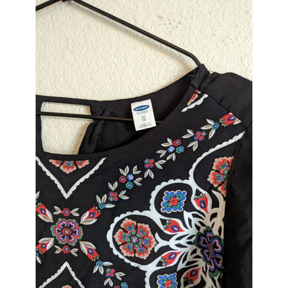 Old Navy Womens Sz XS Long Sleeve Blouse Black Mandala Floral Print