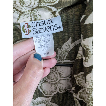 Vintage Cristin Stevens Womens Sz M Single Button Blazer Green Floral