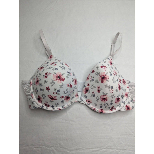 Laura Ashley Womens Sz 36C Padded Push Up Bra White Pink Floral