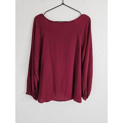 Umgee Womens Sz M Long Sleeve Knot Front Blouse Burgundy Red