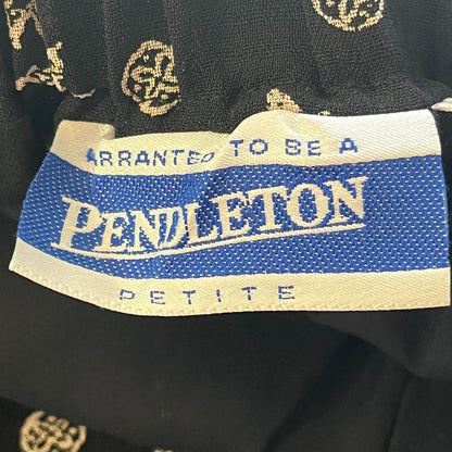 Vintage Pendleton Womens Sz 6P High Waist Polyester Pants Black White Floral