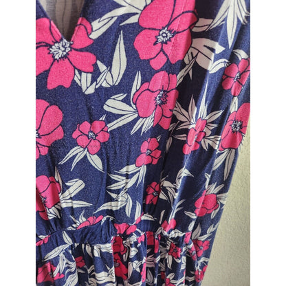 Liz Lange Womens Sz M Casual Maxi Dress Blue Pink White Floral Sleeveless