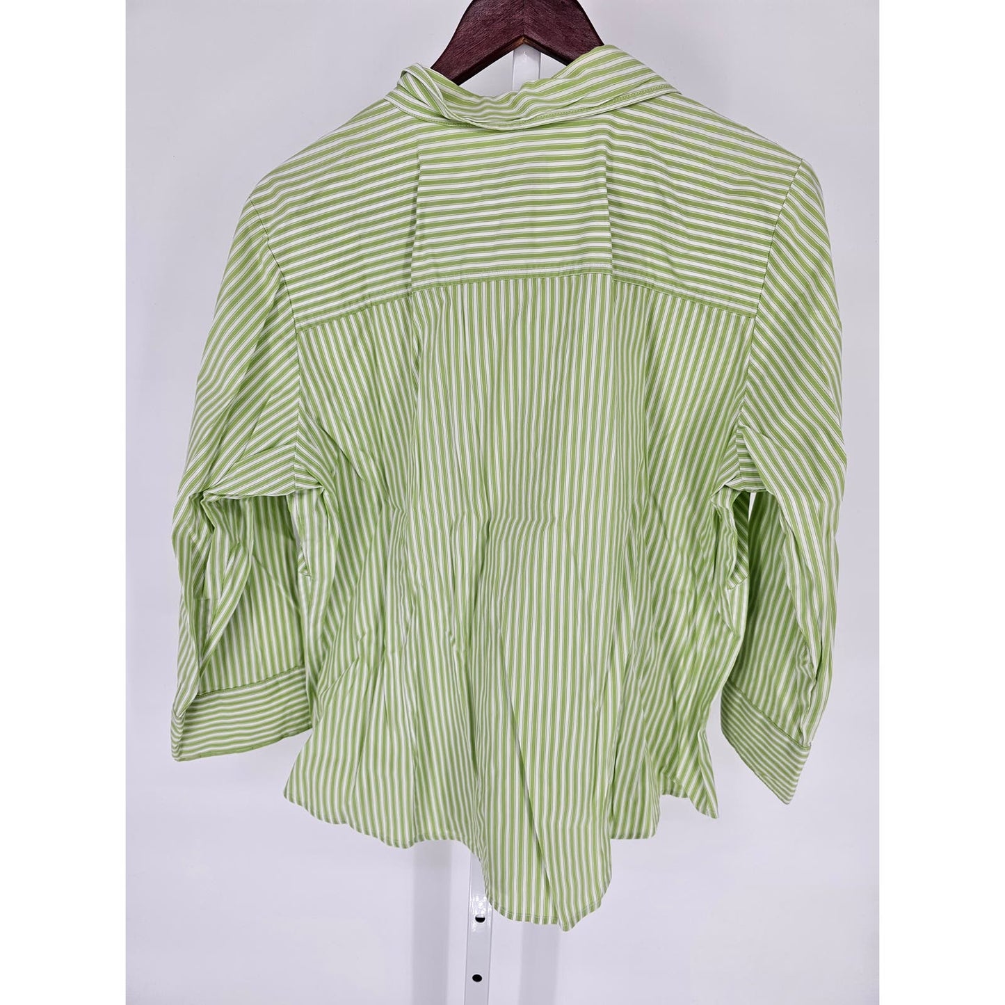 Liz Claiborne Villager Womens 18W Long Sleeve Button Up Top Lime Green Striped