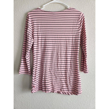 Allie & Rob Womens Sz S Long Sleeve Blouse Pink Black Striped Tiered