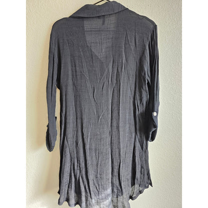 Portocruz Womens Sz M Long Sleeve Swimsuit Cover Up Black Gauzy Knee Length