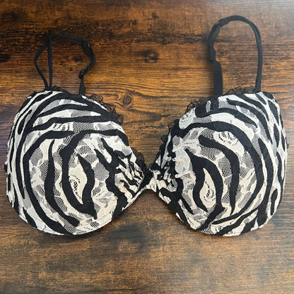 Smary & Sexy Womens Sz 36C Black and White T Shirt Bra Zebra Print