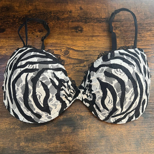 Smary & Sexy Womens Sz 36C Black and White T Shirt Bra Zebra Print