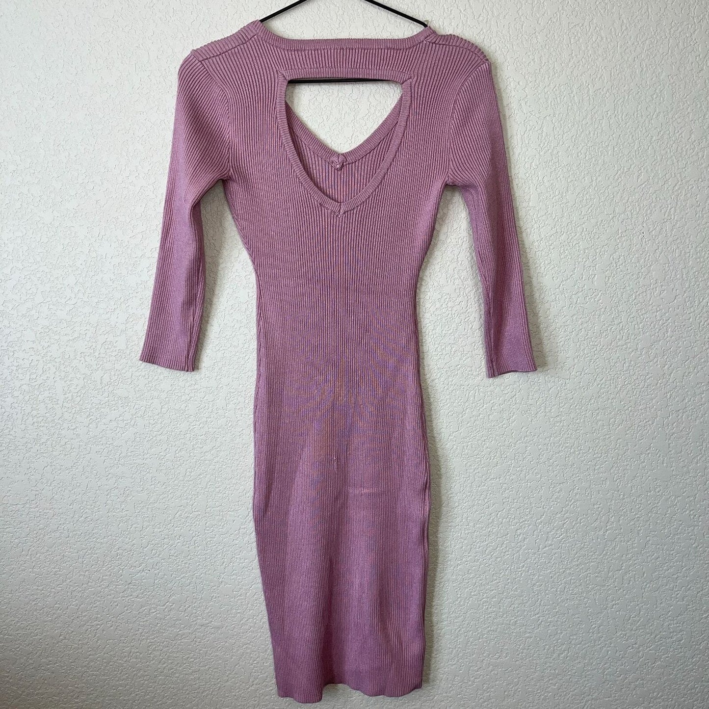 Vtg Y2K No Boundaries Juniors Sz M Fitted Ribbed Dress Mauve V Neck