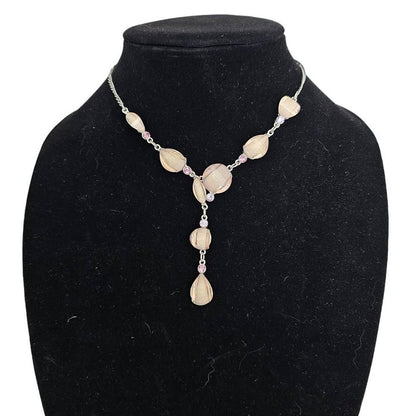 Vintage Y2K Dainty Rhinestone and Stone Waterfall Style Necklace Beige