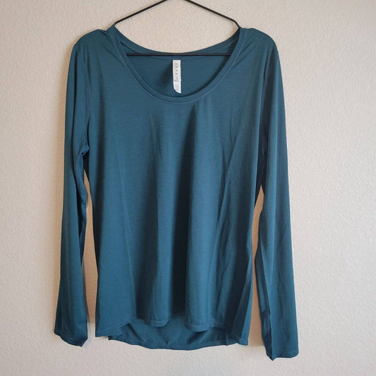 Core 10 Womens Sz L Long Sleeve T Shirt Dark Teal Blue Athletic Yoga