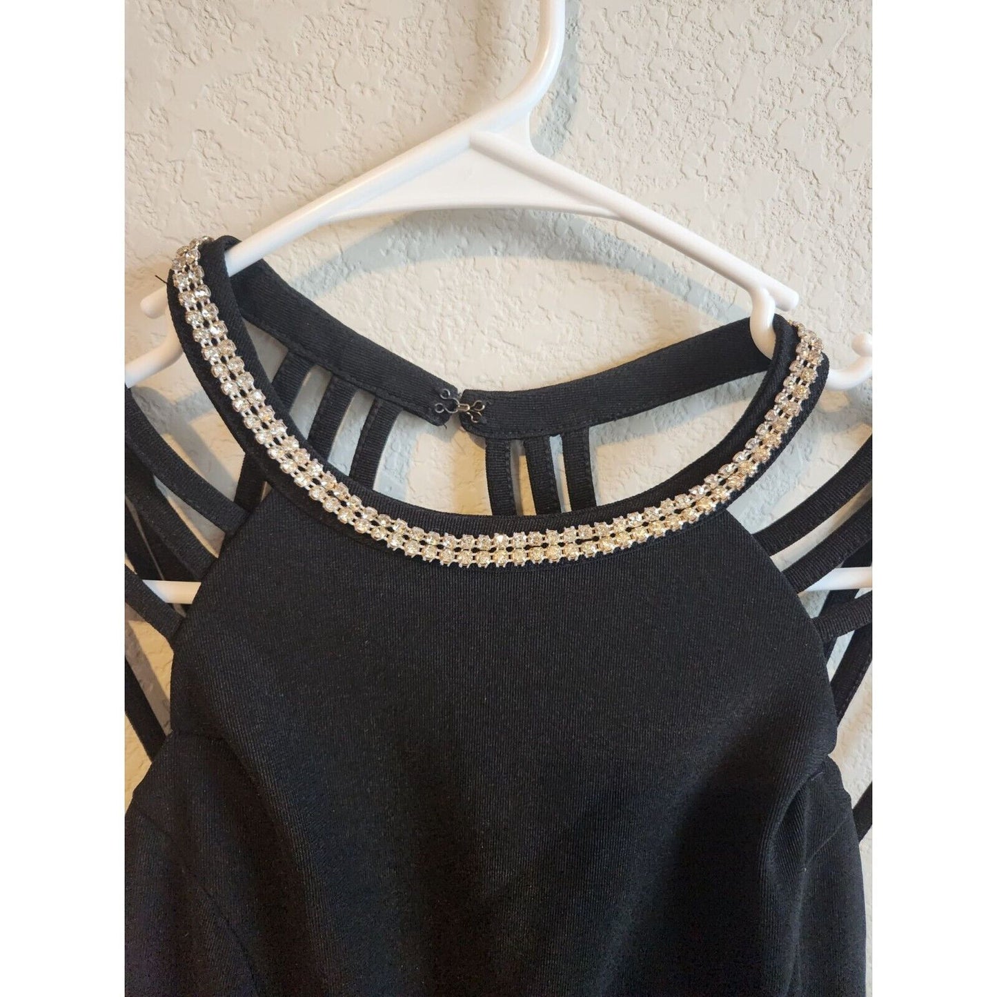 Vintage Emerald Sundae Womens Sz S Mini Dress Black Strappy Rhinestones