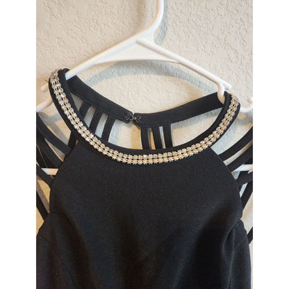 Vintage Emerald Sundae Womens Sz S Mini Dress Black Strappy Rhinestones