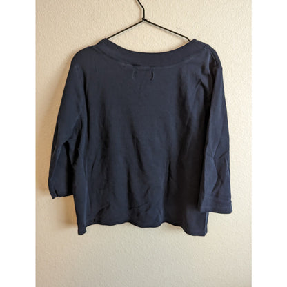 Liz Claiborne Womens Sz 1X 3/4 Sleeve Navy Blue T Shirt V Neck Cotton