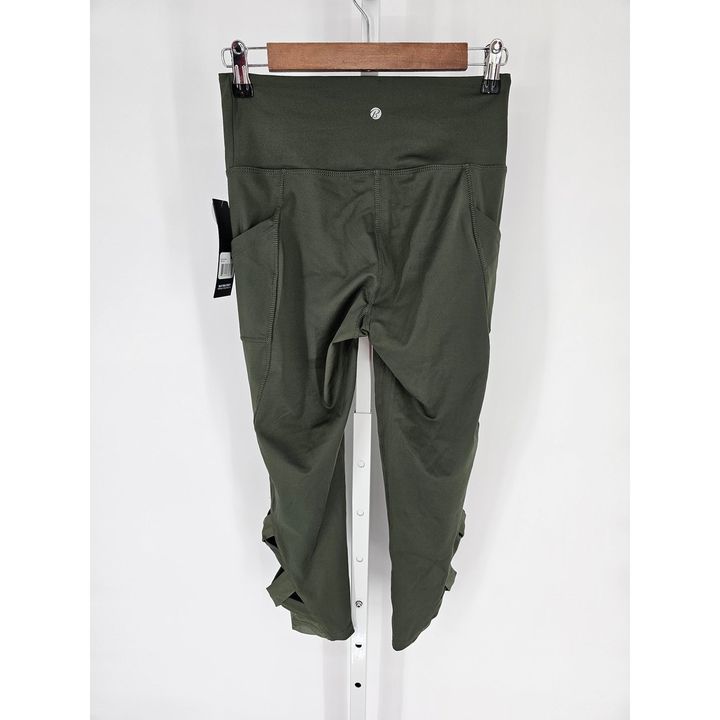 Bally Total Fitness Womens  M Cropped Athletic Compression Leggings Olive Green