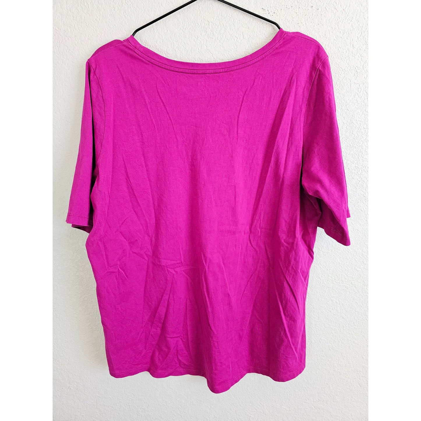 Lands End Womens Sz L (14-16) 100% Cotton Bright Pink Short Sleeve T Shirt