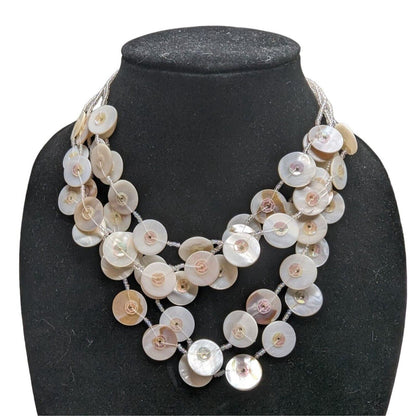 Vintage Shell Mother of Pearl Layered Disk Necklace Multi Strand