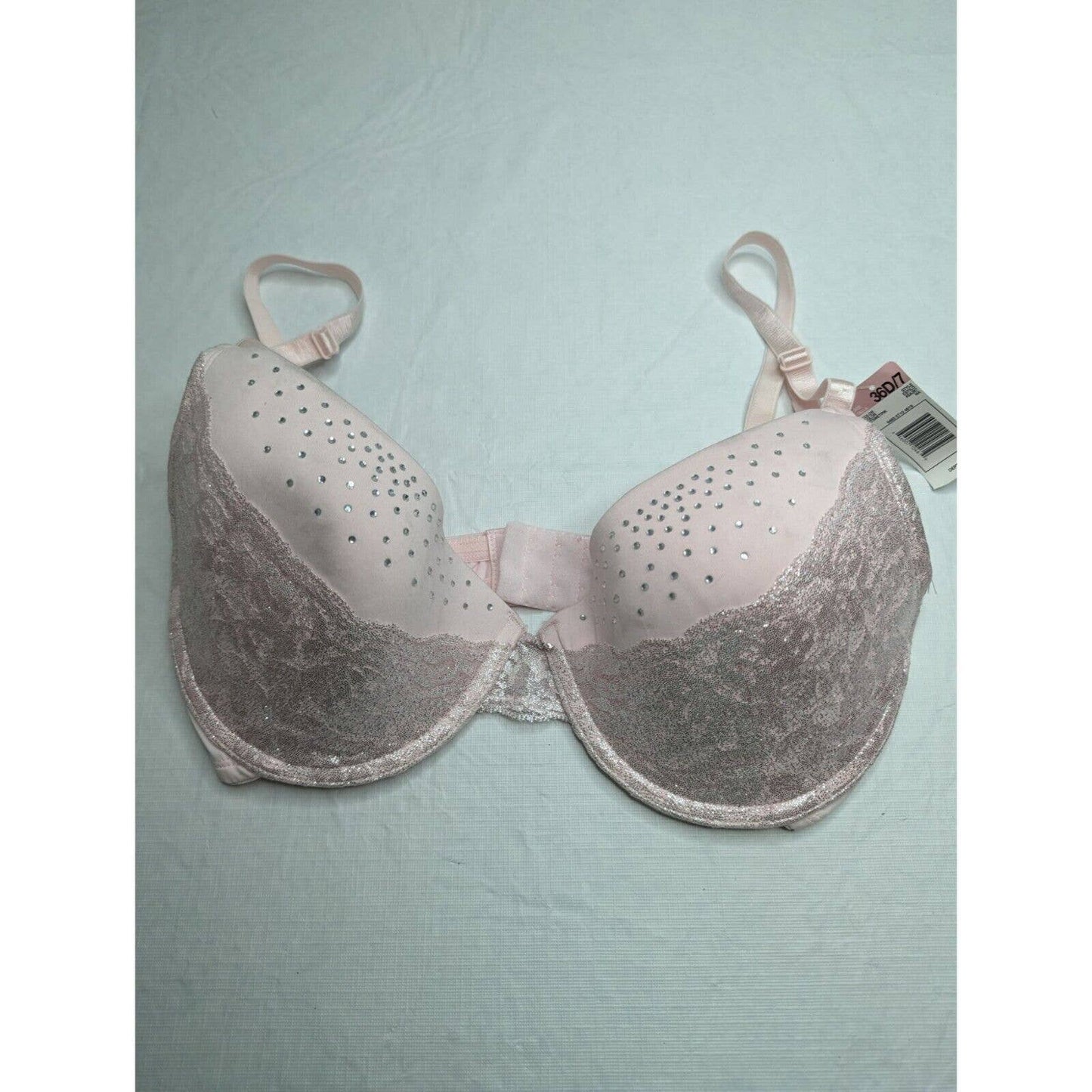 Smart & Sexy Womens Sz 36D Light Pink Demi Bra w/ Lace & Rhinestones NEW