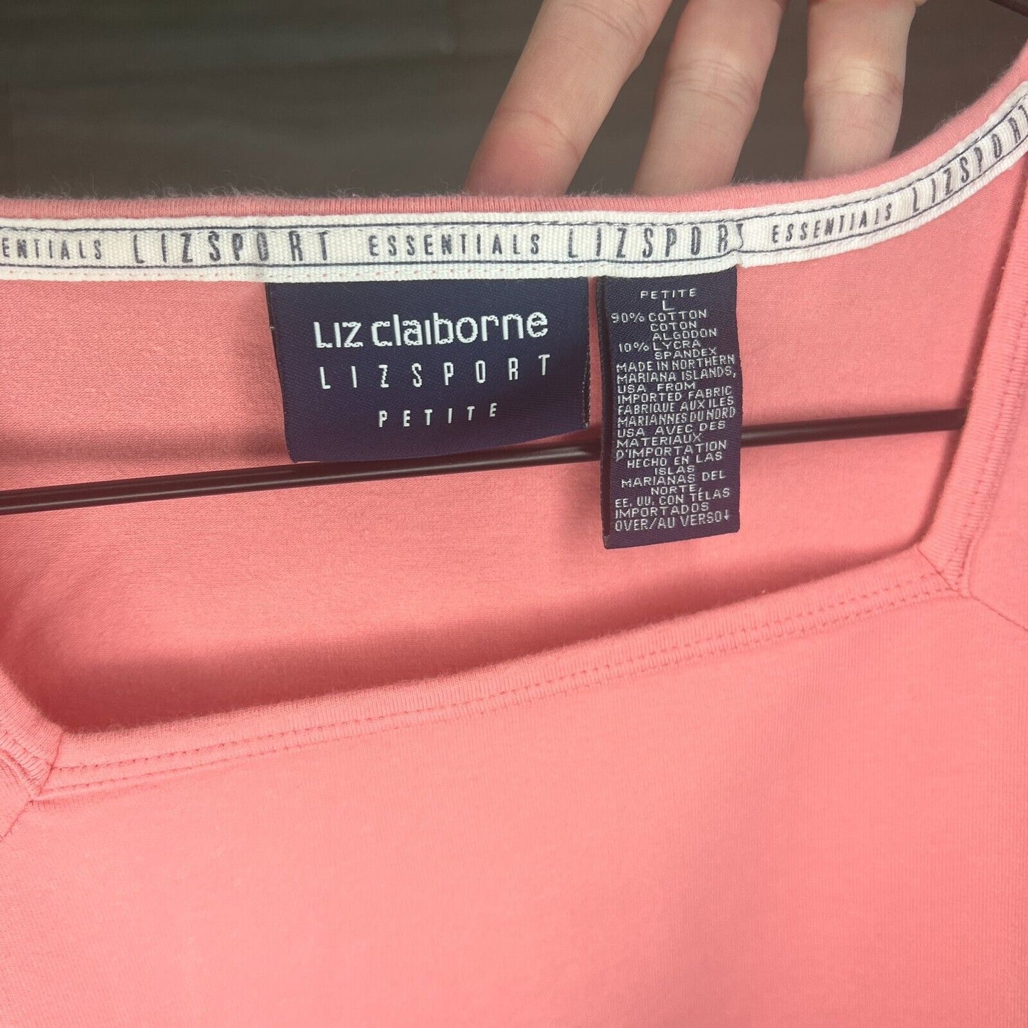 Liz Claiborne Womens Petite PL Cotton Blend Square Neck Short Sleeve Pink TShirt