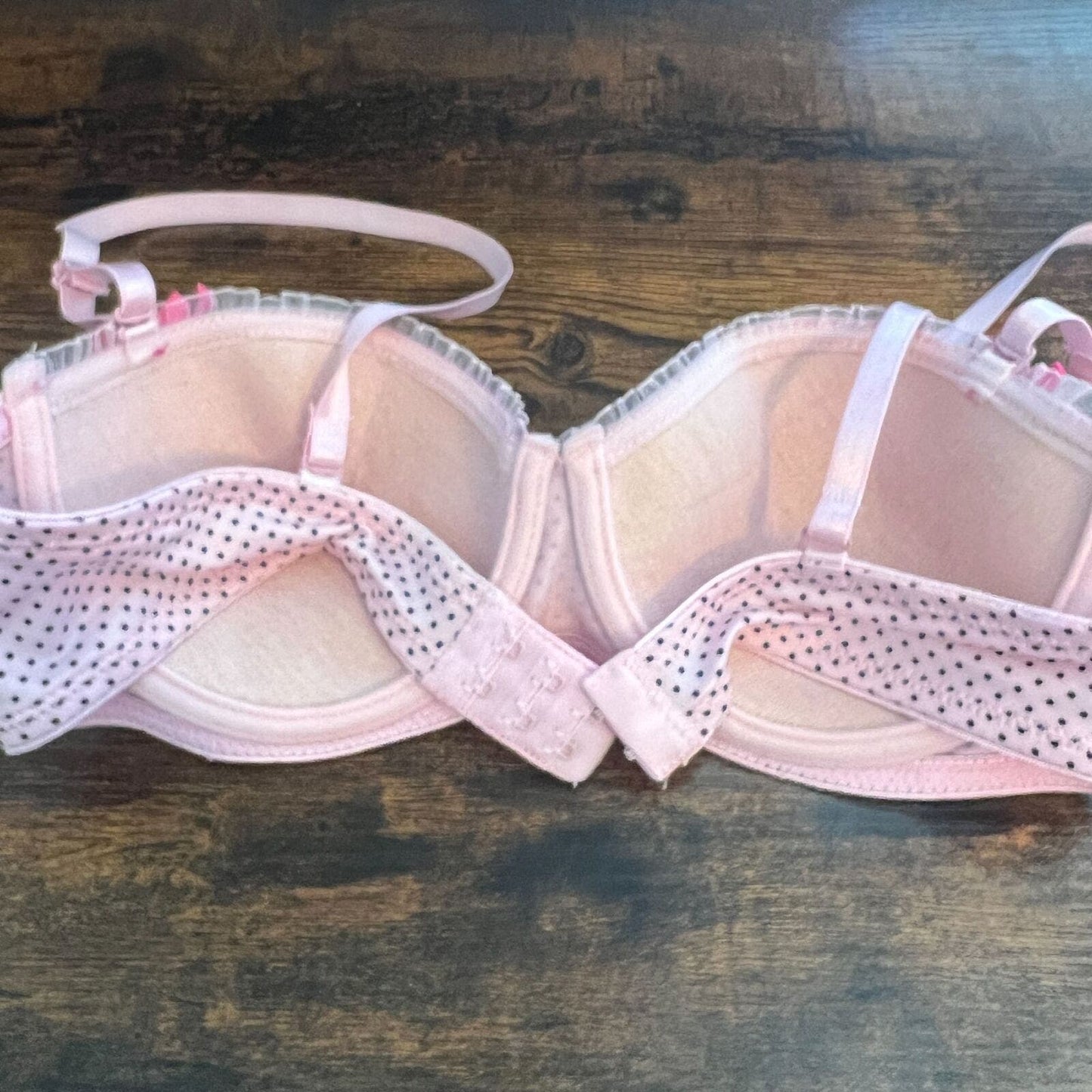 Native Intimates Womens Sz 34B Light Pink and Black Polka Dot Bra