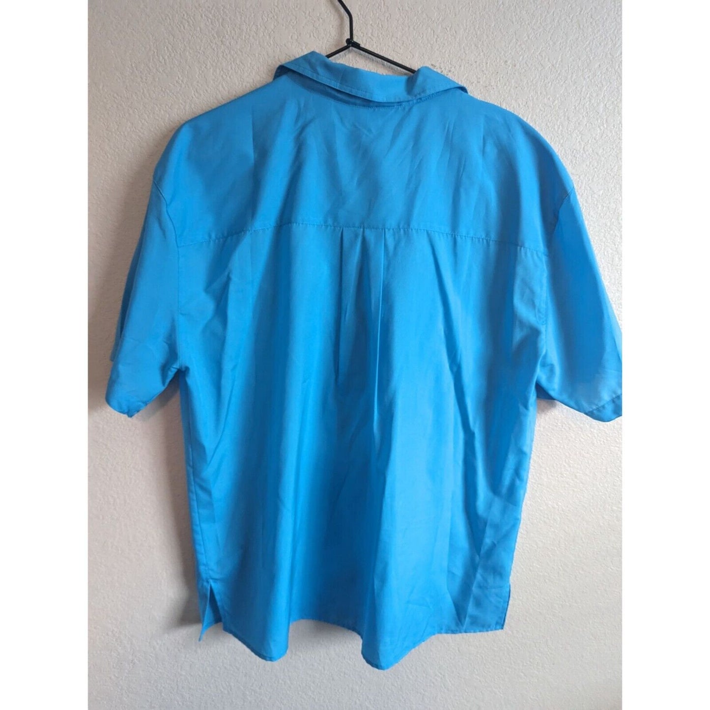 Vintage Sheridan Square Womens Sz 14 Button Up Short Sleeve Blouse Bright Blue