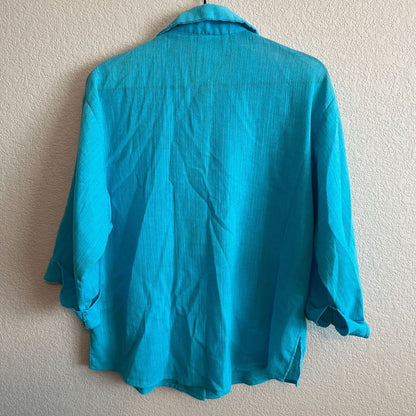 Teddi of California Womens Sz S Vintage Button Down Blouse Blue Lightweight