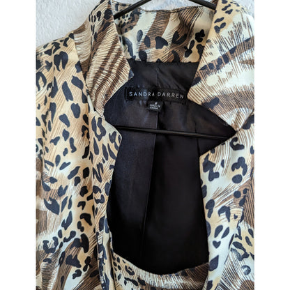 Sandra Darren Womens Sz 8 Satin Blouse and Blazer Set Animal Print