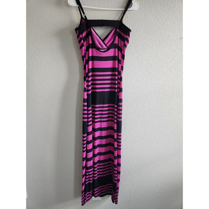 No Boundaries Juniors Sz L Maxi Dress Sleeveless Purple Black Striped