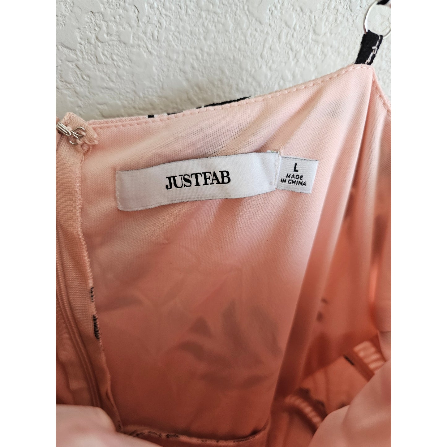 Just Fab Womens Sz L Knee Length Spaghetti Strap Dress Pink Black Floral NEW