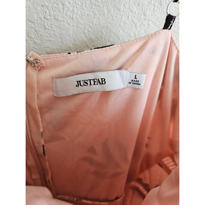 Just Fab Womens Sz L Knee Length Spaghetti Strap Dress Pink Black Floral NEW