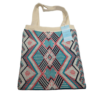 Kevia Style Riviera Tote Shoulder Bag Aztec Design Knit NEW