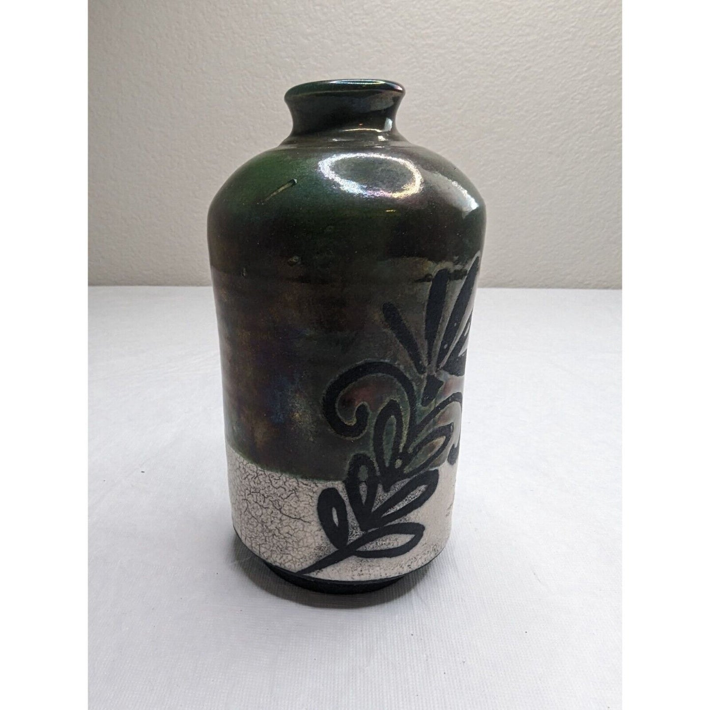 Vintage Mid Century Danish Glazed Bud Vase Floral Signed