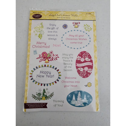 Just Rite Clear Large Oval Christmas Wishes Stamp Set Happy New Year