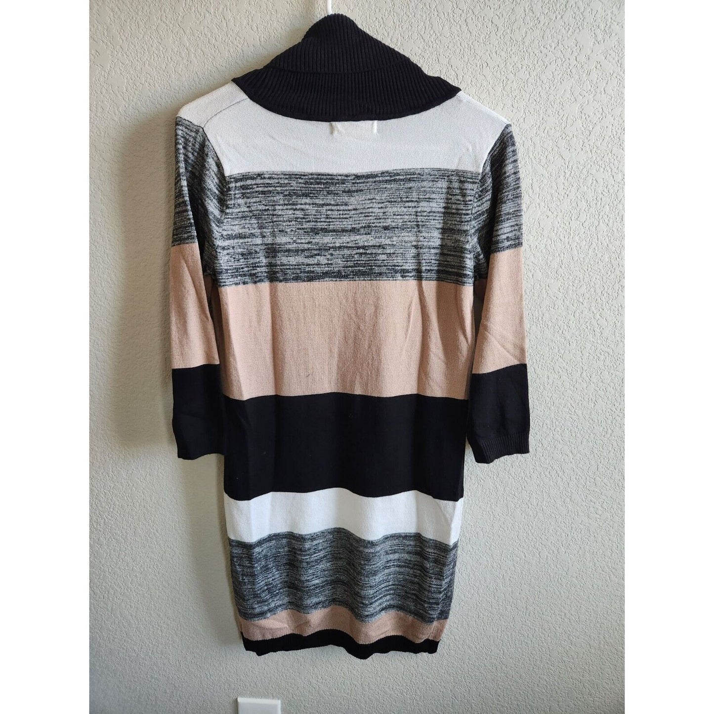 Pink Rose Womens Sz M Tunic Sweater Dress Cowl NEck Striped Pink Gray