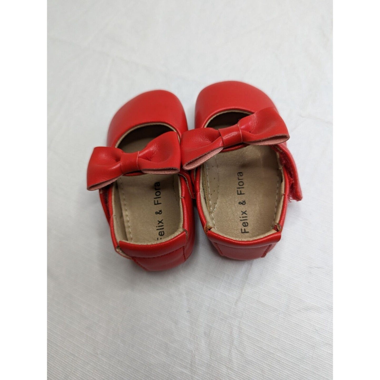 Felix & Flora Baby Girls Sz 130MM (6-12M) Red Leather Formal Shoes w/ Bow
