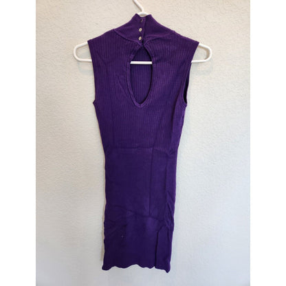 Nikibiki Womens Sz L Ribbed Mini Sweater Dress Purple Rhinestone Collar Y2K