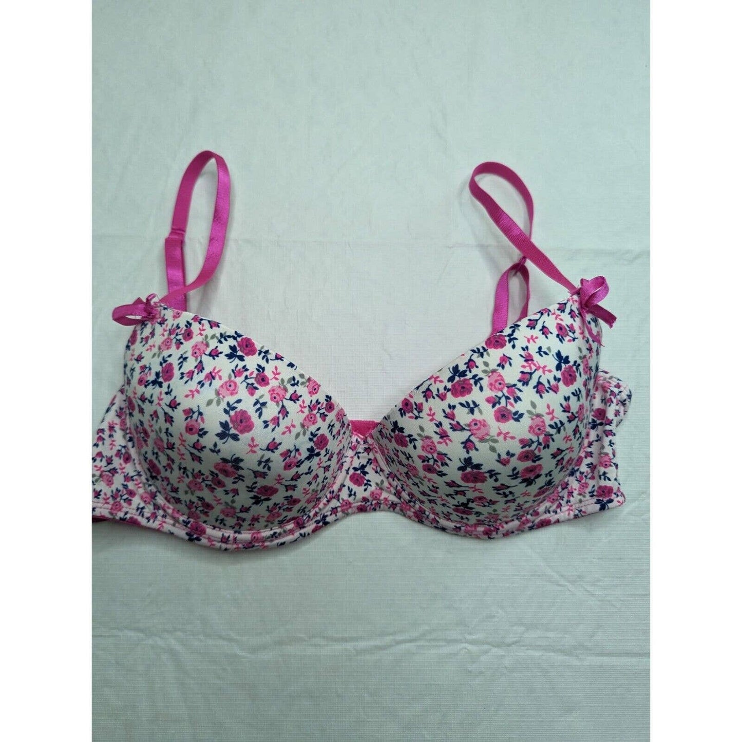 Vintage Y2K Joe Boxer mujeres Sz 36C Push Up Bra blanco rosa floral