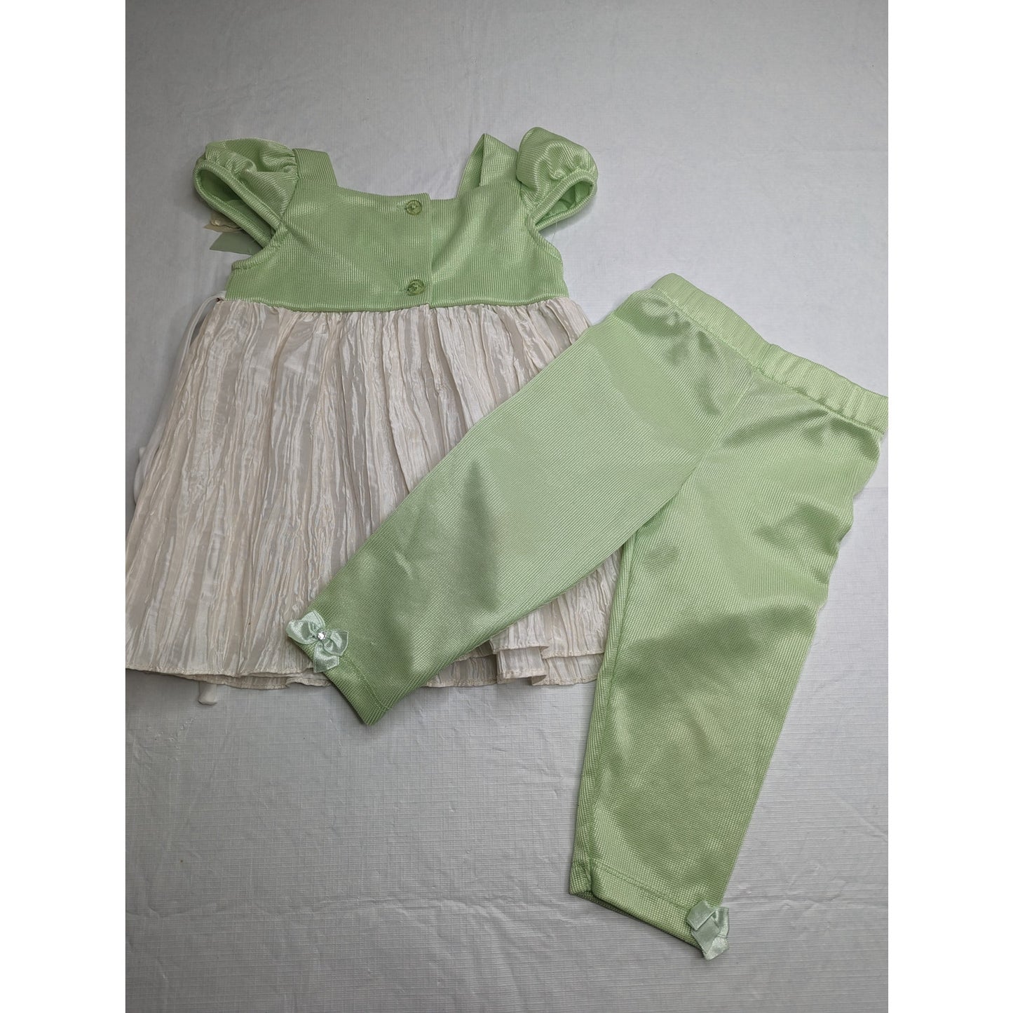Vintage 1990s Rare Editions Baby Girls Sz 18M Dress Legging Set Green Ivory