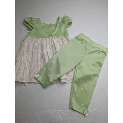 Vintage 1990s Rare Editions Baby Girls Sz 18M Dress Legging Set Green Ivory