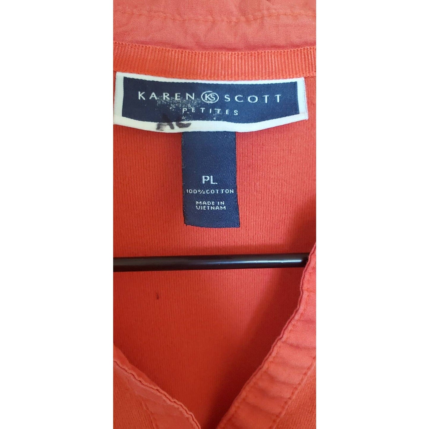 Karen Scott Petites Womens PL Tab Sleeve Collared Shirt Coral Button Up