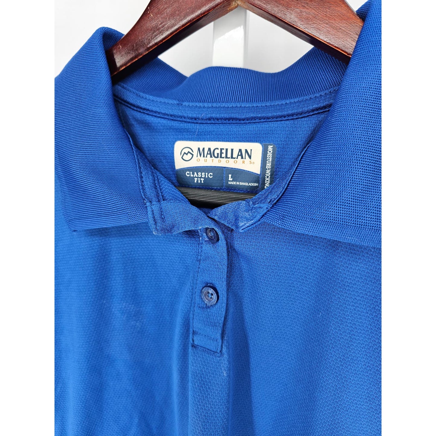 Magellan Womens Sz L Short Sleeve Polo Shirt Athletic Solid Blue