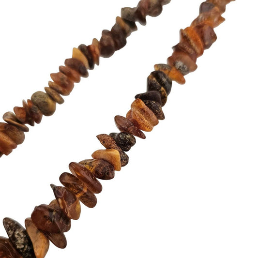 Vintage 1970s Single Strand Chip Stone Necklace Brown Orange Tones