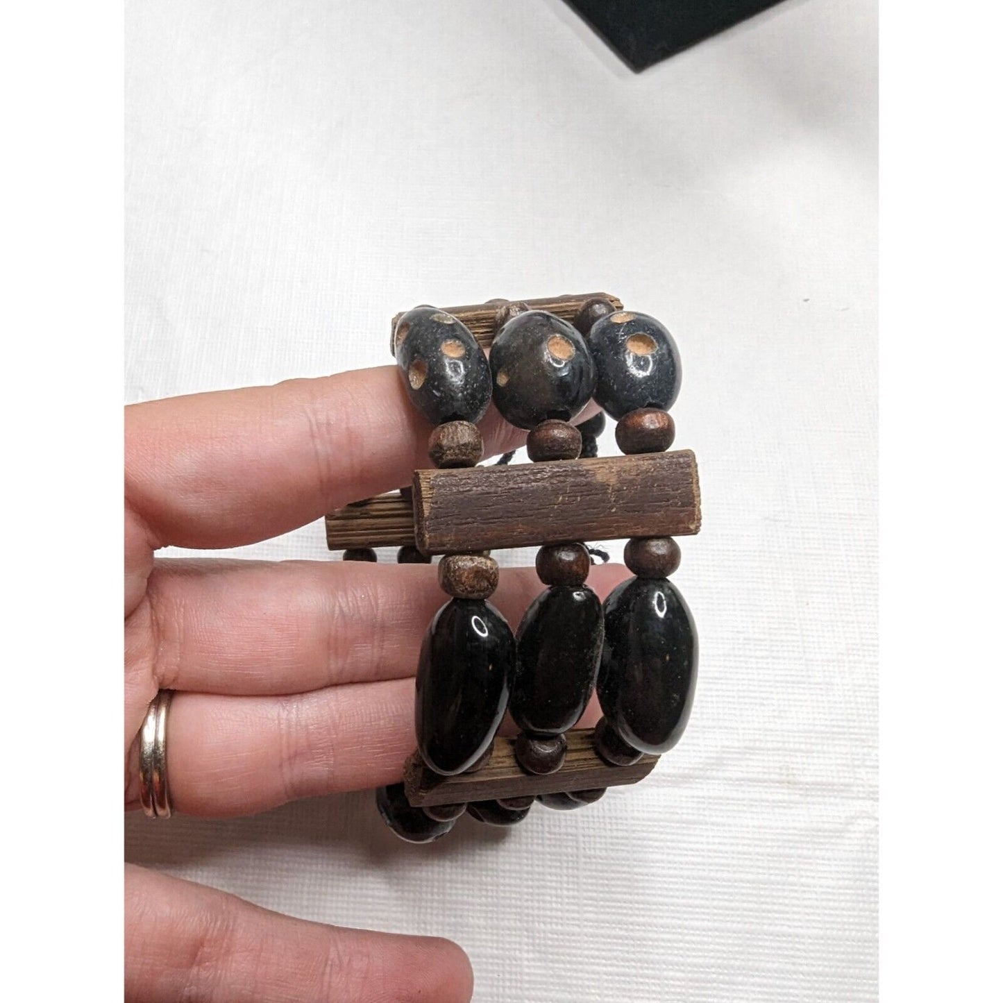 Vintage 1960s Womens Beaded Bangle Bracelet Layered Wooden Beads